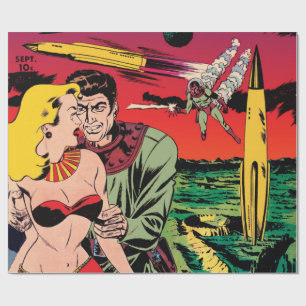 Papier Cadeau Rocket Ship X Vintage Sci Fi Comic Book Cover