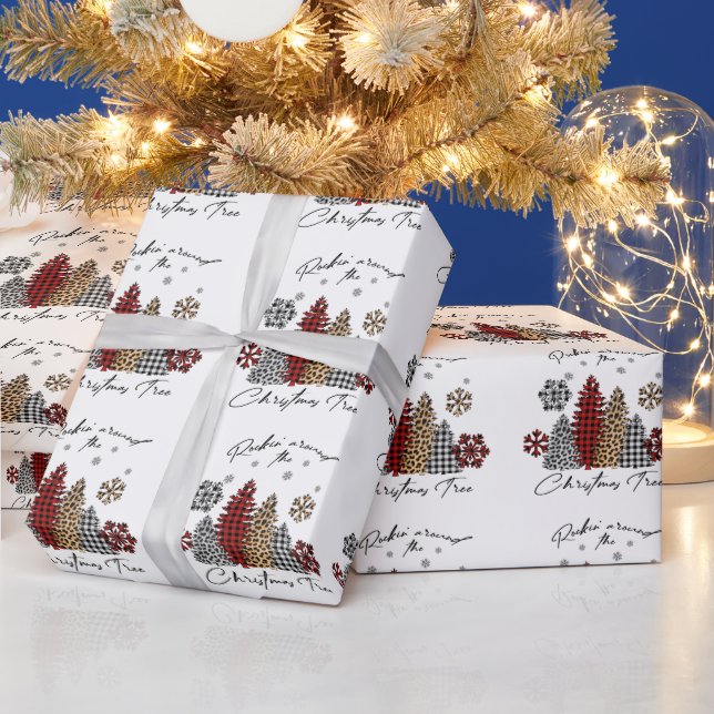 Papier Cadeau Rockin’ Christmas Plaid Leopard Print Trees (Vacances)