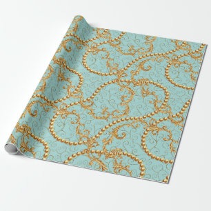 Papier Cadeau Rococo éléments dorés sans couture motif. Texte or