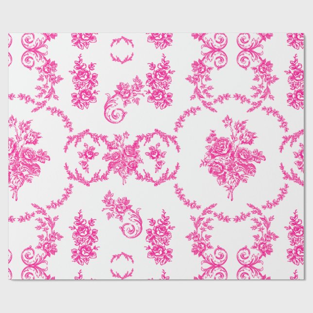 Papier Cadeau rococo floral botanique antique orné rose (Plat)