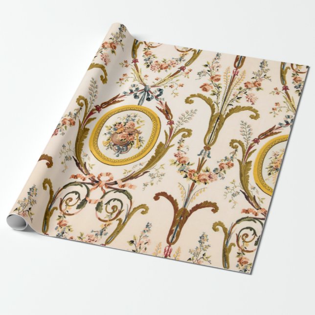 Papier Cadeau Rococo Floral Gold Decoupage (Déroulé)