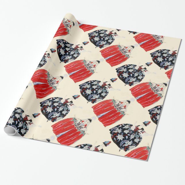 PAPIER CADEAU ROCOCO LADIES ART DÉCO MODE COSTUME DESIGNER (Déroulé)
