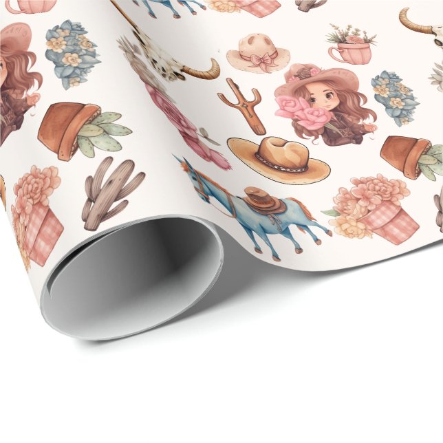 Papier Cadeau Rodeo Anniversaire thème fête Wildwest Western (Coin rond)