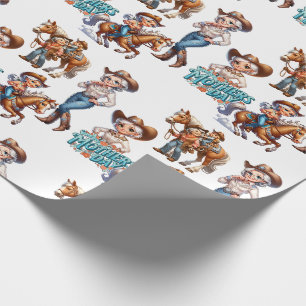 Papier Cadeau Rodéo Occidentale Cowgirl with Horses Kid Fête des