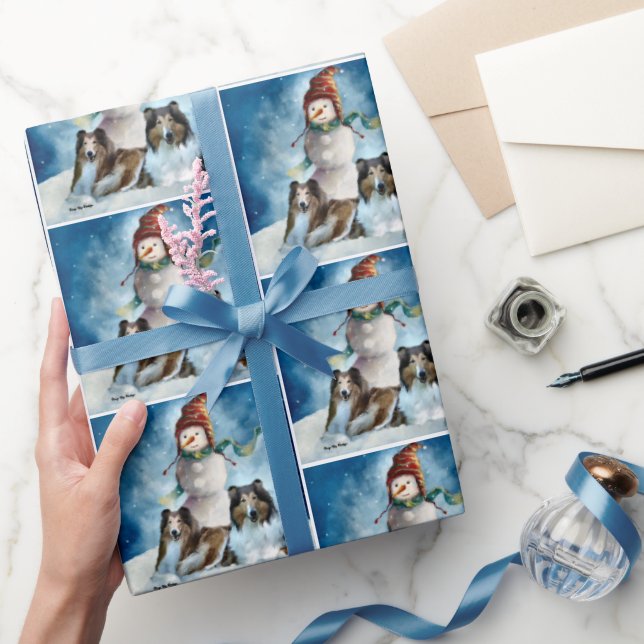 Papier Cadeau Rogh Collie avec Snowman Christmas (Cadeaux)