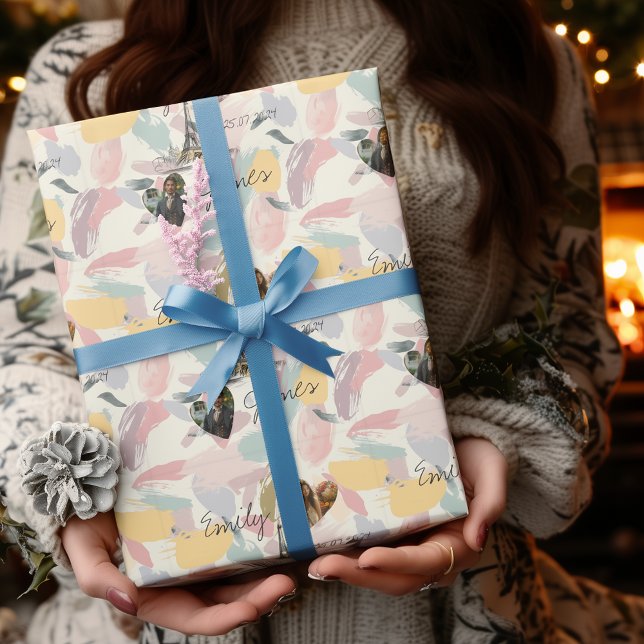 Papier Cadeau Romance parisienne personnalisée avec photos et no (Créateur téléchargé)