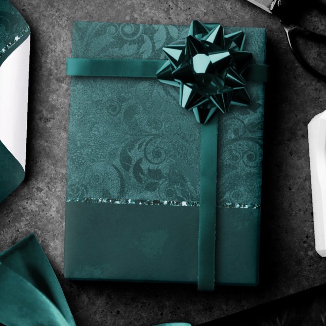 Papier Cadeau Romance Turquoise de minuit | Dark Satiny Grunge D (Créateur téléchargé)