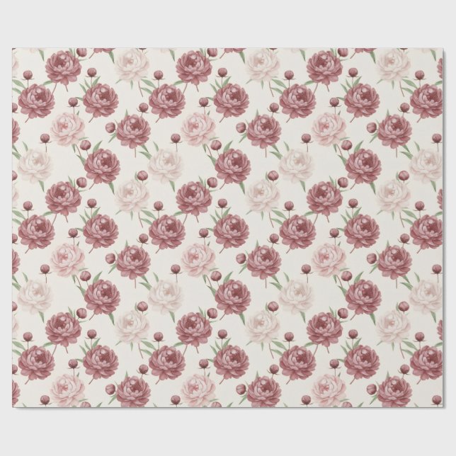 Papier Cadeau Romantic Blush & Burgundy Peony Floral Pattern (Plat)