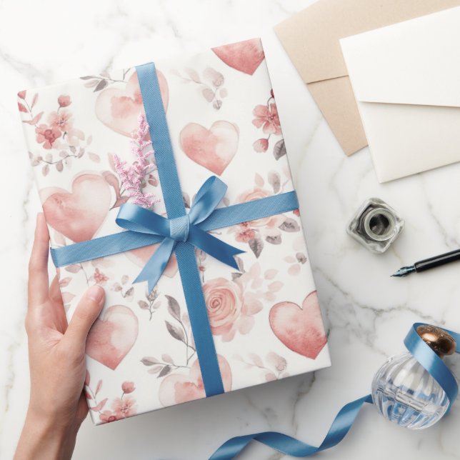 Papier Cadeau Romantic Pink Hearts Roses Floral Bridal Shower (Cadeaux)