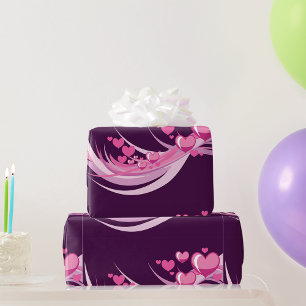 Papier Cadeau Romantique Abstrait Coeurs Rose Design Sur Violet