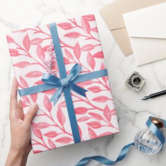 Papier Cadeau Romantique Chic Botanique Feuilles rose pâle