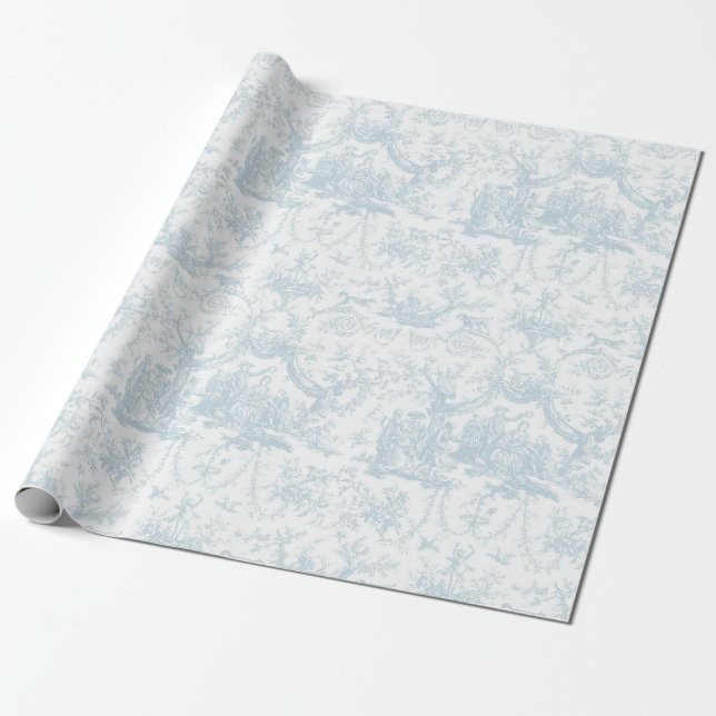 Papier Cadeau Romantique Joli bleu clair Toile cadeau (Déroulé)
