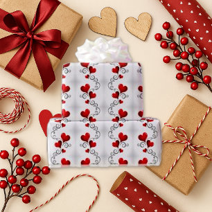 Papier Cadeau Romantique Red Heart Swirl Blanc