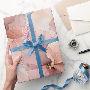 Papier Cadeau Romantique Rose Blush Rose or Floral