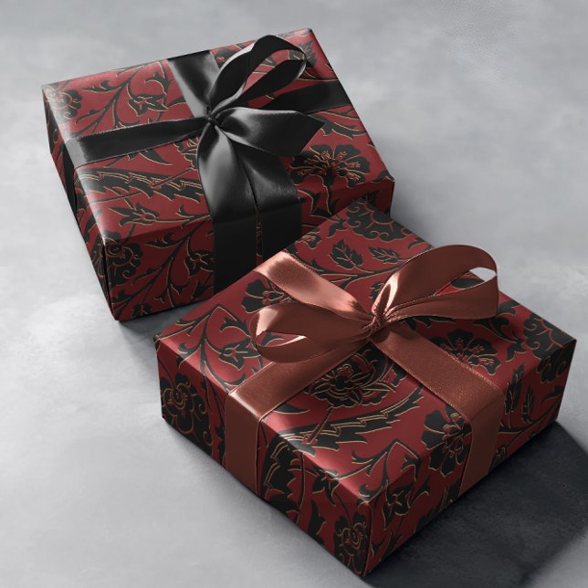 Papier Cadeau Romantique Rouge Bold Damask Paisley Black Floral (Créateur téléchargé)