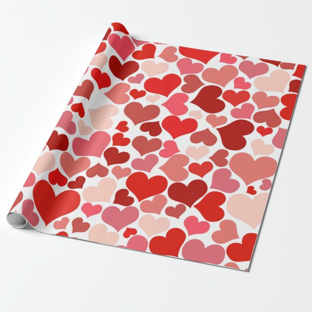 Papier Cadeau Romantique Rouge rose Coeur Design Valentine Cadea (Déroulé)