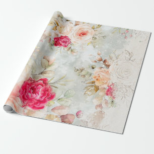Papier Cadeau *~* Romantique Vintage classique Fleurs rustiques