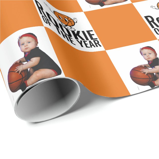 Papier Cadeau Rookie De L'Année Basketball Anniversaire Customis (Coin rond)