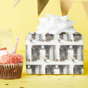 Papier Cadeau Rooster d'aquarelle dans une grange