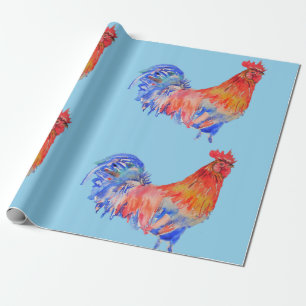 Papier Cadeau Rooster rouge poulet Rooster Aquarelle