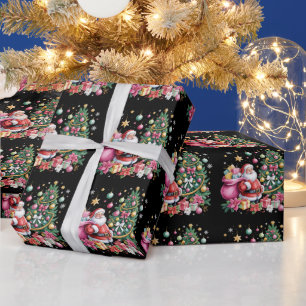 Papier Cadeau Rosa Retro Santa Coquette Noël Mignon Arbre Fille