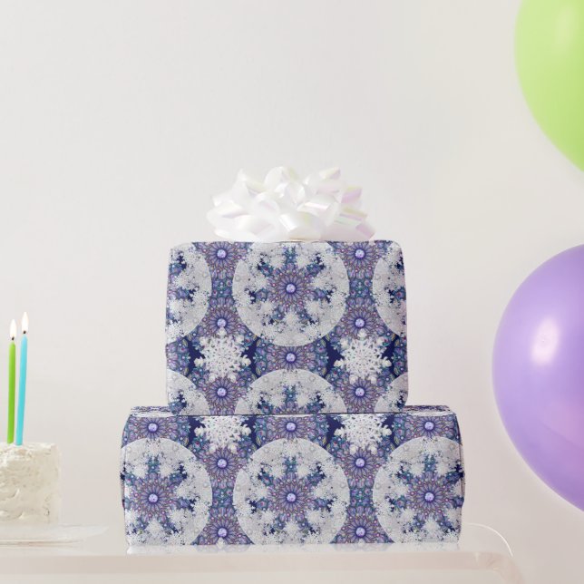 Papier Cadeau Rosace bleue et flocon de neige (Cadeaux de fête)