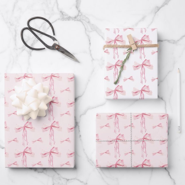 Papier cadeau rose à nœud papillon Coquette Blush (Recto)