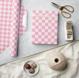 Papier Cadeau Rose à pois damier à carreaux Rétro