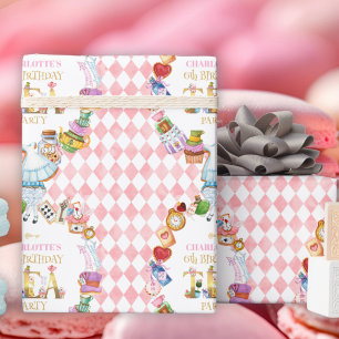 Papier Cadeau Rose Alice au pays des merveilles 6e anniversaire