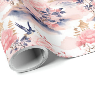 Papier Cadeau Rose asiatique Fleur de Maison 
