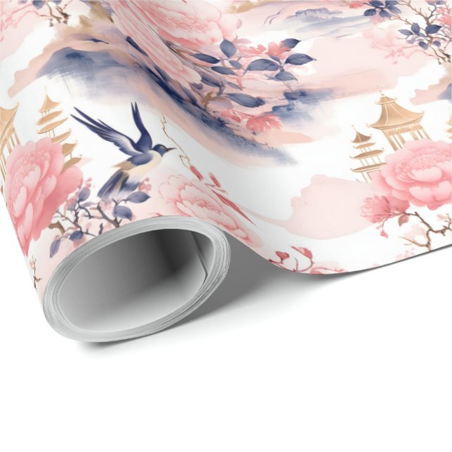 Papier Cadeau Rose asiatique Fleur de Maison  (Coin rond)