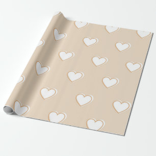 Papier Cadeau Rose blanc Beige mignon Motif de coeur simple
