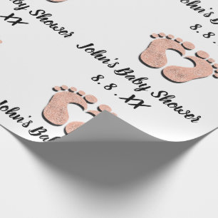 Papier Cadeau Rose blanc de date de baby shower de pieds de noir