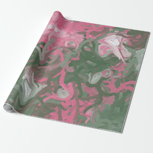 Papier Cadeau Rose, blanc et vert Abstrait