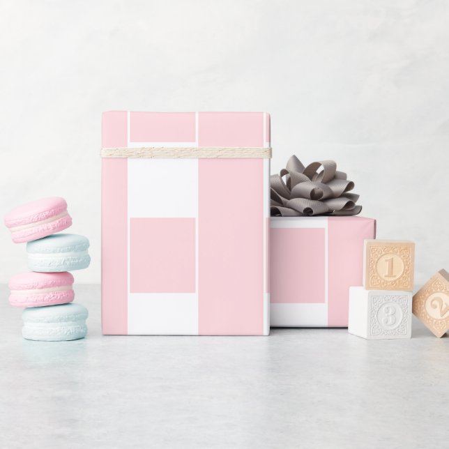 Papier Cadeau Rose & Blanc Rayure Carré (Baby Shower)