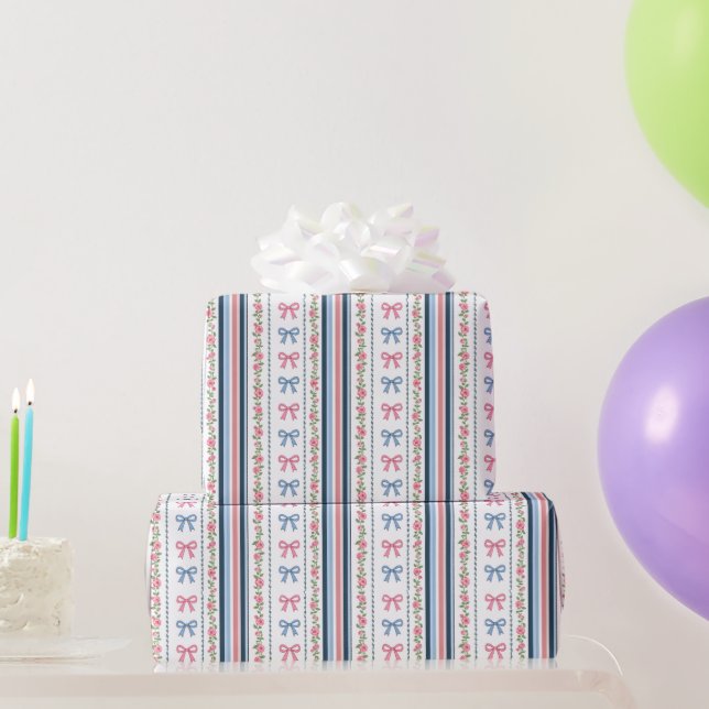 Papier Cadeau Rose bleu coquette noeud papillon Mariage Baby Sho (Cadeaux de fête)