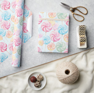 Papier Cadeau Rose Bleu Jaune Vert Orange Sucettes Anniversaire