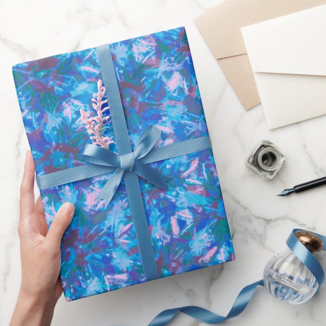 Papier Cadeau Rose bleu moderne Floral Abstrait Aquarelle tendan (Cadeaux)