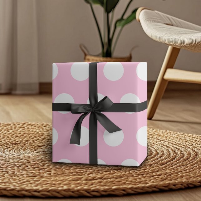 Papier Cadeau Rose Bonbon Blanc Gros Points (Créateur téléchargé)