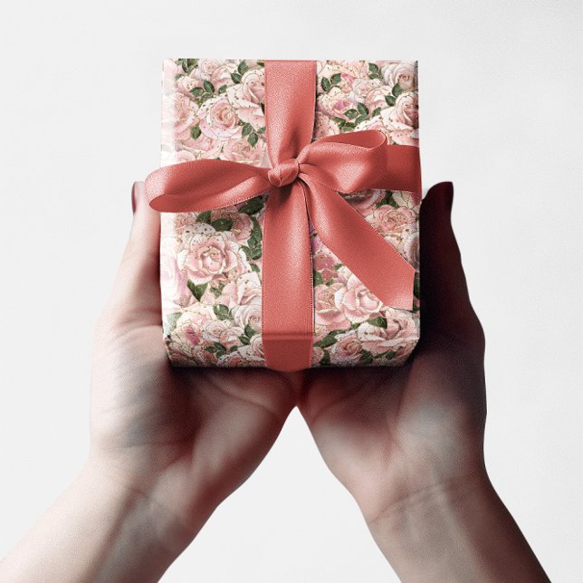 Papier Cadeau Rose Botanique décoratif Blush Pink Gold Glam (Decorative Blush Pink Gold Glam Rose Botanical Wrapping Paper)