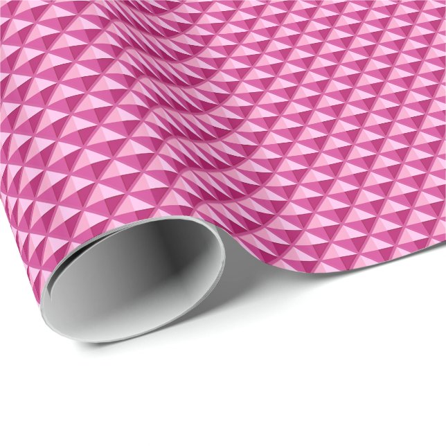 Papier Cadeau Rose chaud, look émail, grille cloutée (Coin rond)