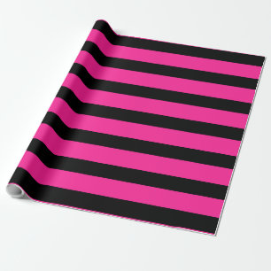 Papier Cadeau Rose Chaud & Rayures de Mode Noir Fête