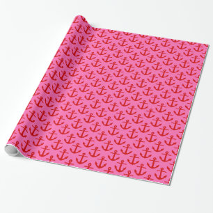 Papier Cadeau Rose Chaude #2, Motif Ancres Rouges