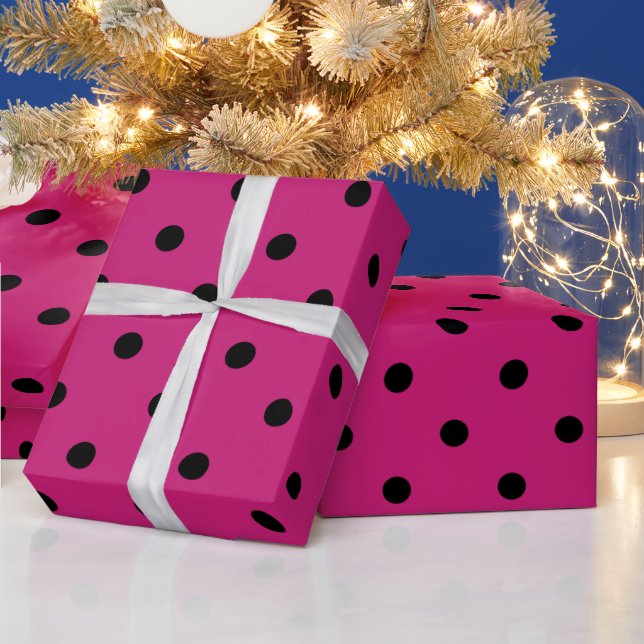 Papier Cadeau Rose Chaude et Points noirs (Vacances)