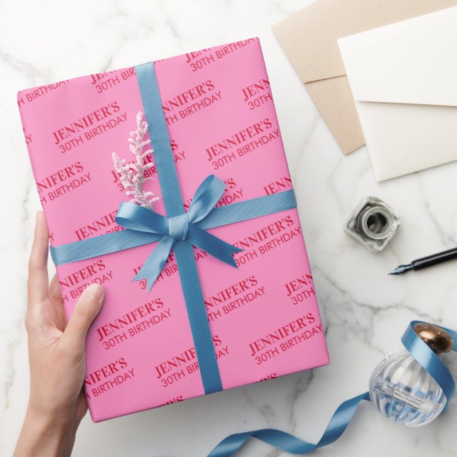 Papier Cadeau Rose Chaude Rouge Nom Âge Chic Anniversaire (Cadeaux)