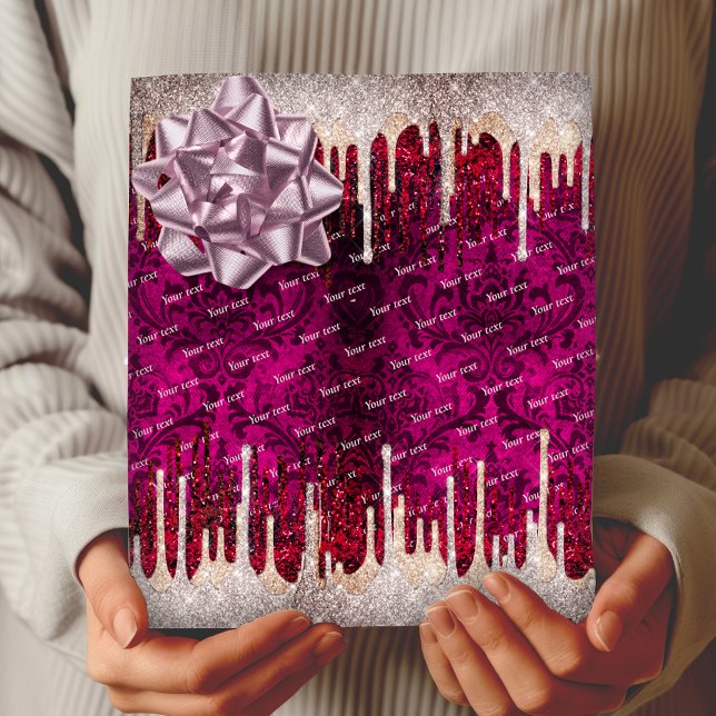 Papier Cadeau Rose chic brun parties scintillant rouge gouttes m (Créateur téléchargé)