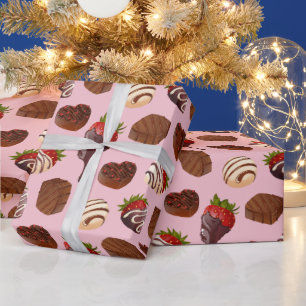 Papier Cadeau Rose Chocolat Fraise & Truffe Romantique