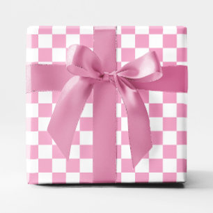 Papier Cadeau Rose clair et blanc à carreaux