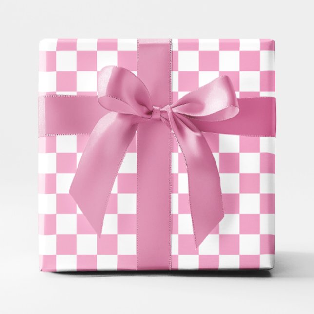 Papier Cadeau Rose clair et blanc à carreaux (Light Pink and White Checkered Wrapping Paper)