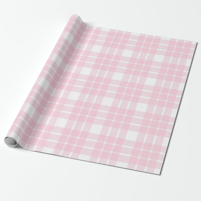 Papier Cadeau Rose clair et blanc plaid|Grand Motif| (Déroulé)